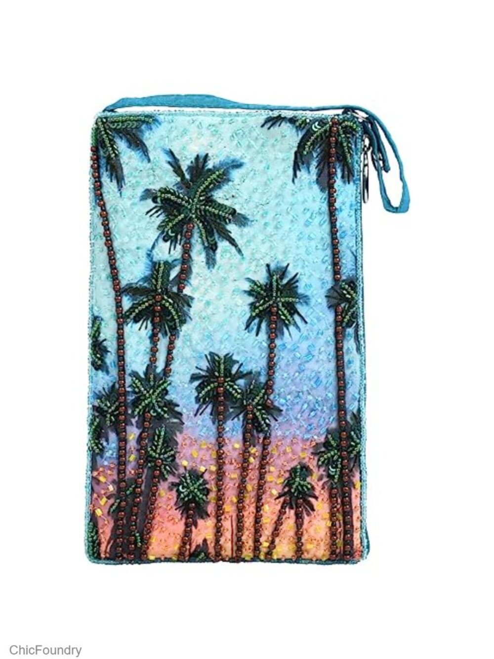 Hand Beaded Crossbody Wristlet Phone Bag with Zip Pocket & 54" Strap